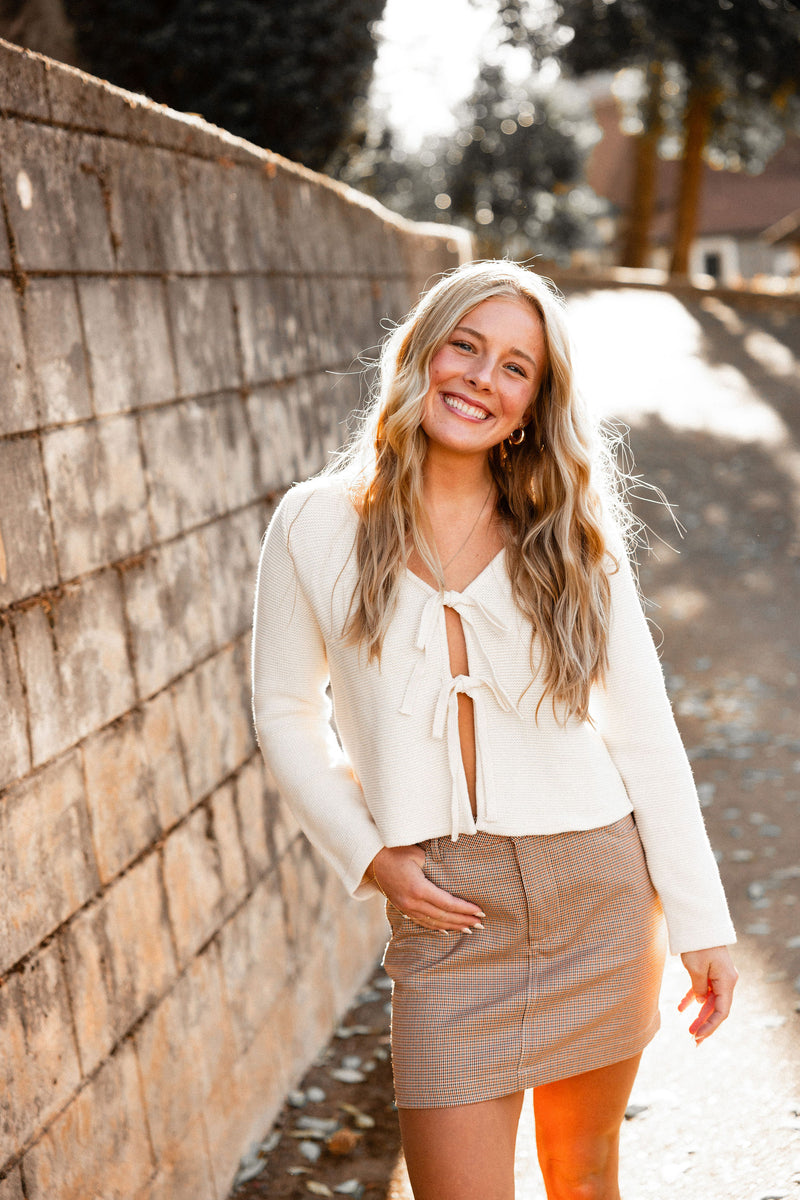 Beige Tie Front Cardigan Top