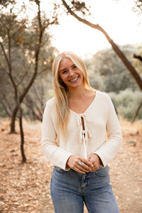 Beige Tie Front Cardigan Top