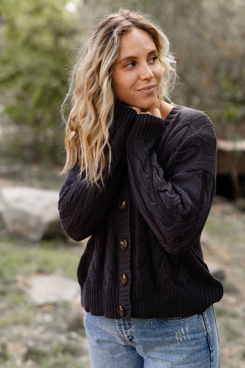 Navy Cable Knit Cardigan