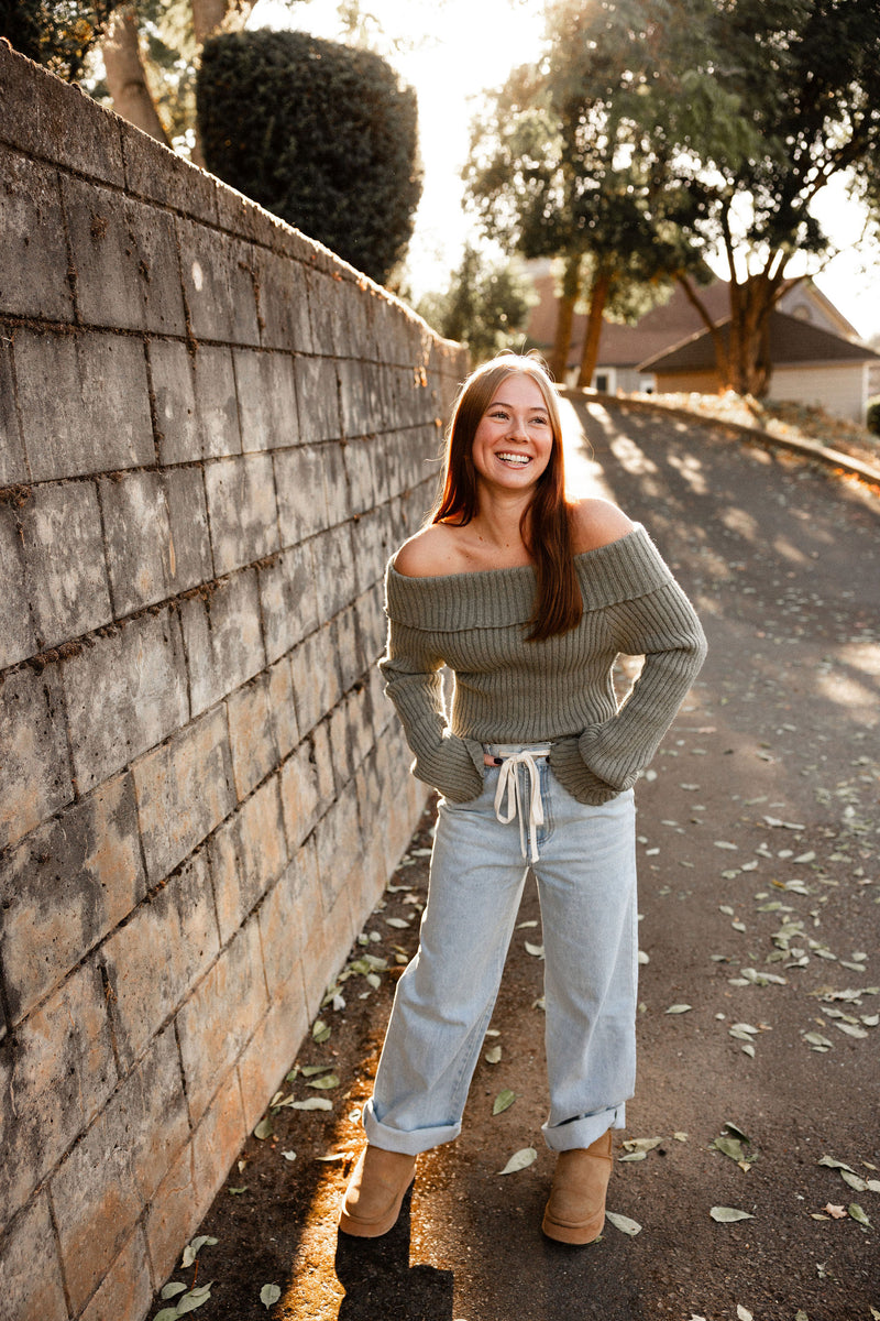 Olive Off The Shoulder Sweater