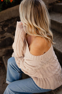 Taupe Off The Shoulder Cable Knit Sweater