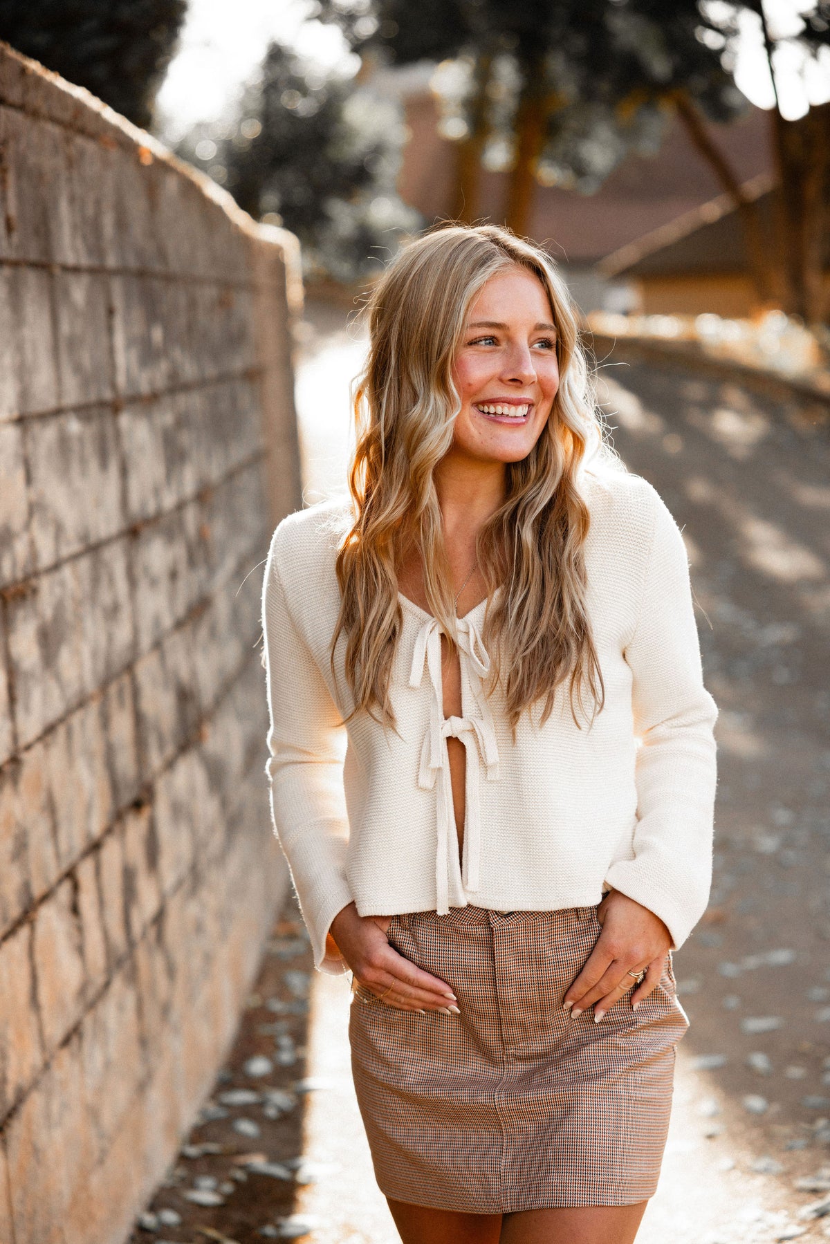 Beige Tie Front Cardigan Top