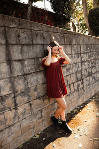 Maroon Tiered Mini Dress