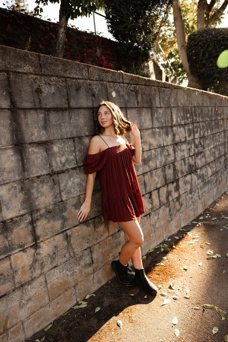 Maroon Tiered Mini Dress