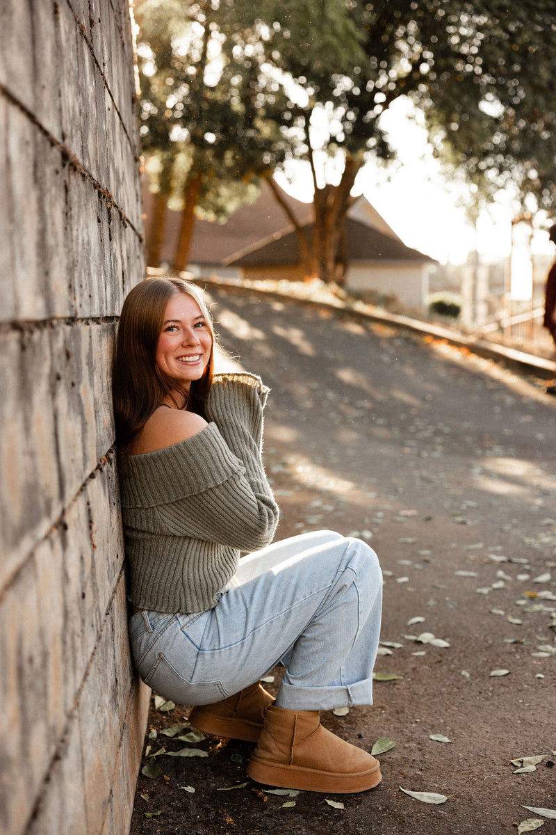 Olive Off The Shoulder Sweater