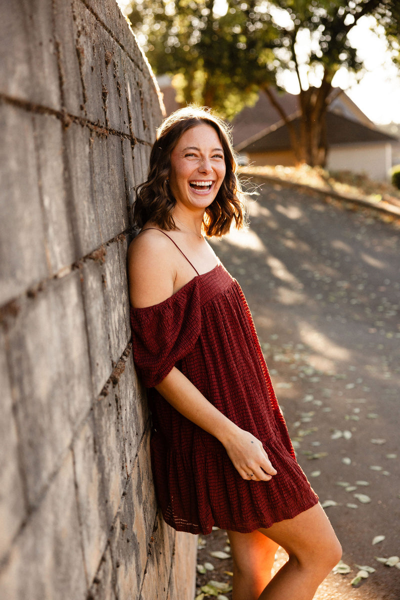 Maroon Tiered Mini Dress