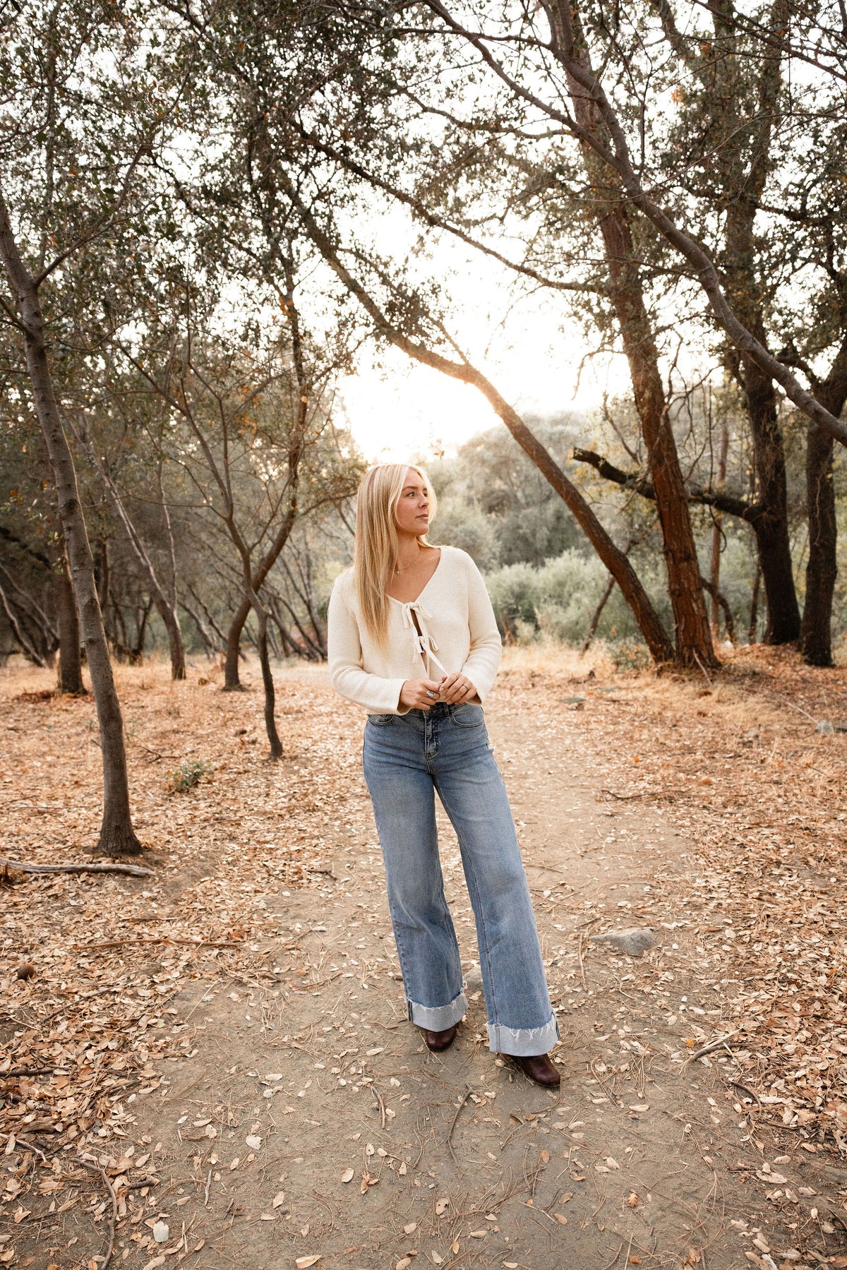 Beige Tie Front Cardigan Top