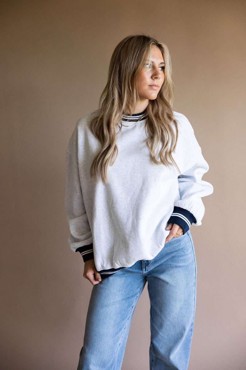 Grey Preppy Crew Sweatshirt