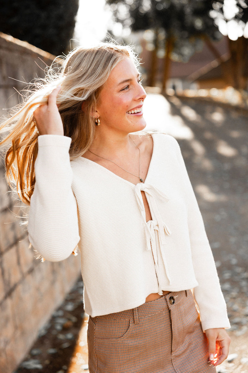 Beige Tie Front Cardigan Top