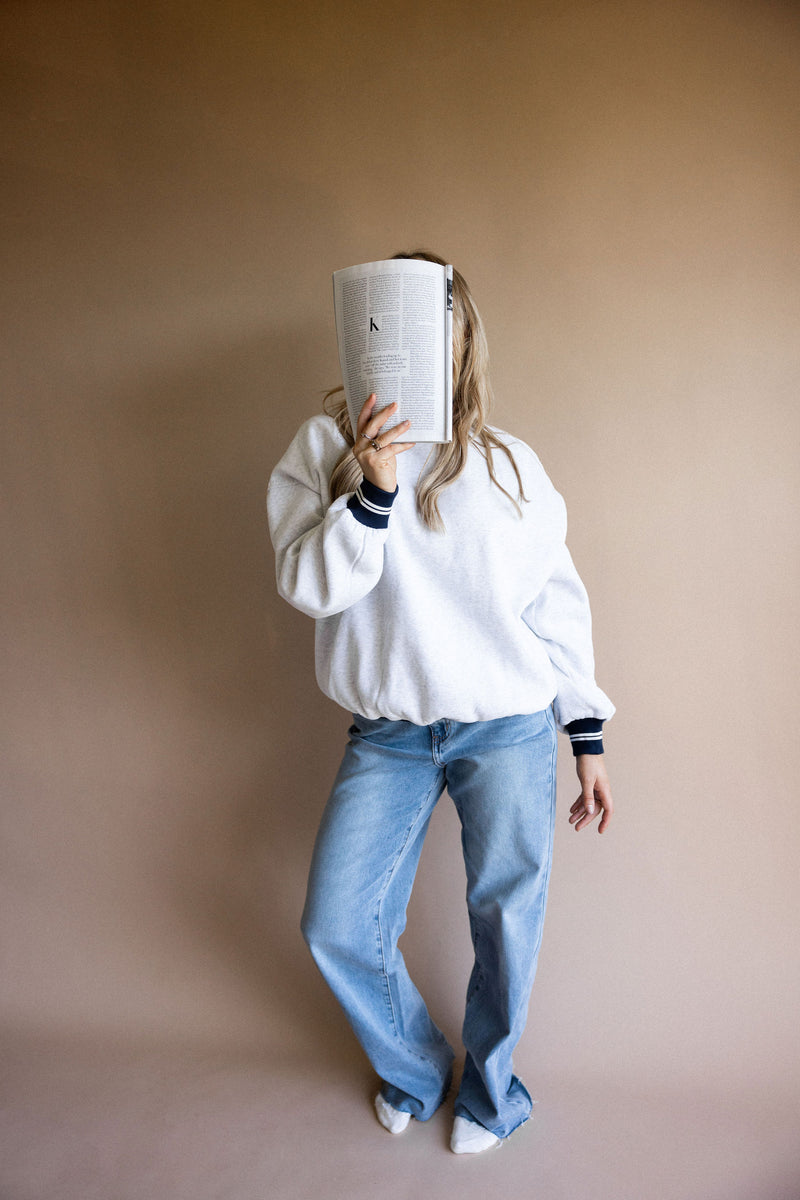 Grey Preppy Crew Sweatshirt