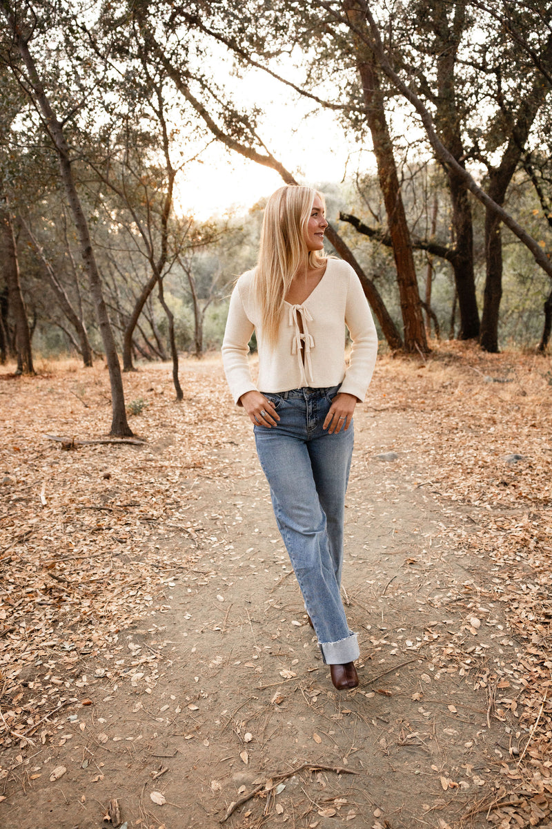 Beige Tie Front Cardigan Top