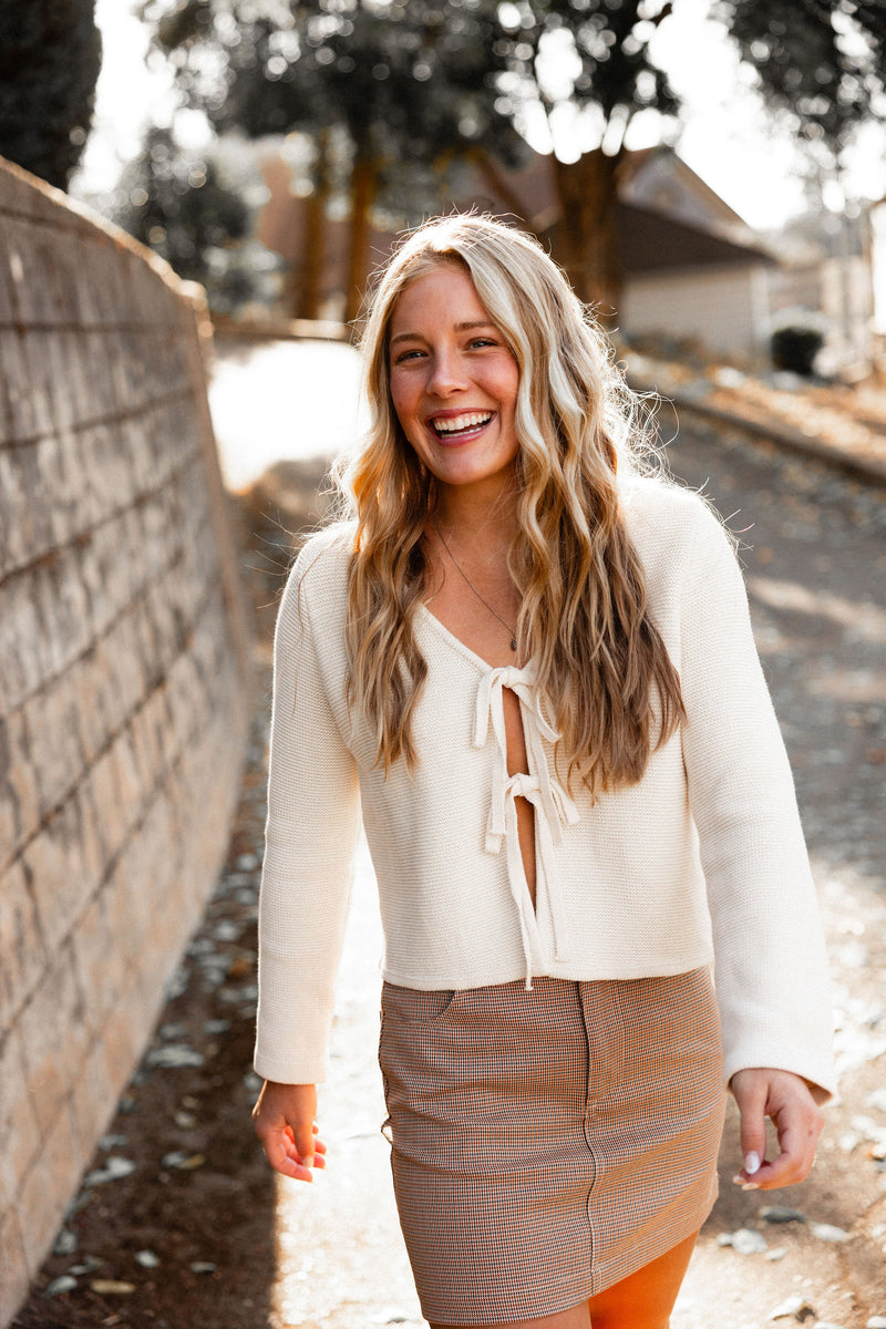 Beige Tie Front Cardigan Top