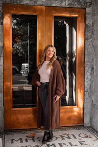 Brown Cable Knit Maxi Cardigan