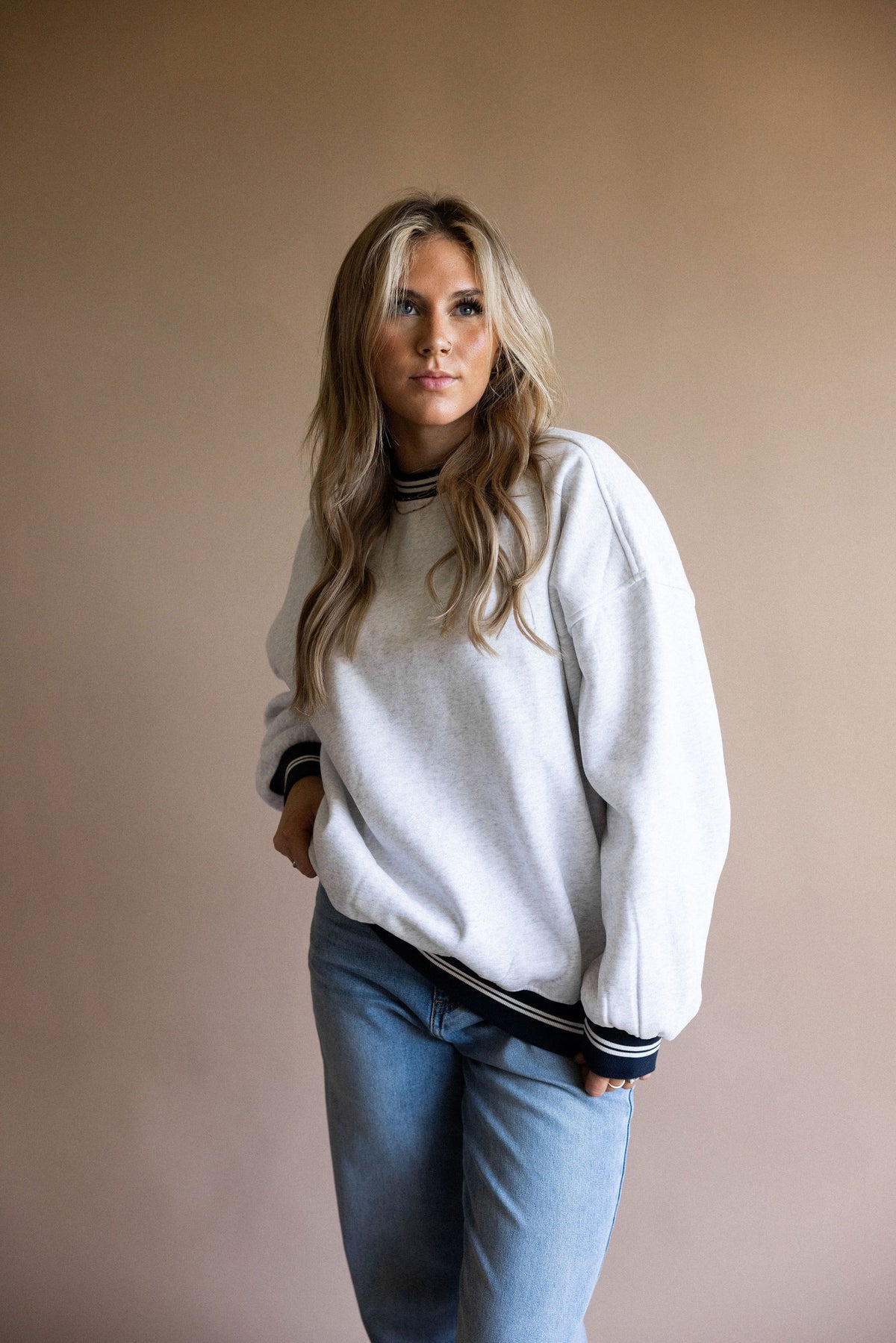 Grey Preppy Crew Sweatshirt